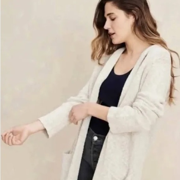 Jenni Kayne Cotton Linen Hooded Sweater Coat Cardigan in Natural S NWT